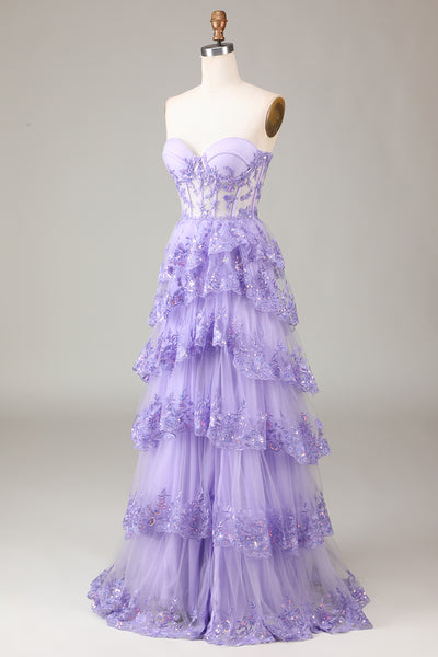 luladress Purple Tulle Layered A-Line Sweetheart Long Prom Dresses, Evening Gowns,BD930800 US10 / Custom Color