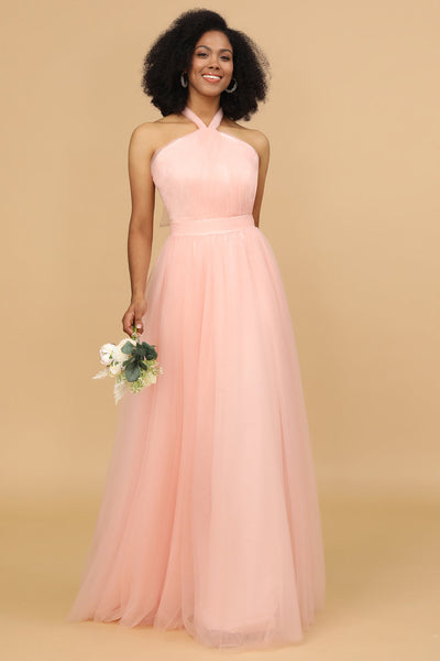 Halter Blush Pink Spandex online Long Convertible Bridesmaid Dress