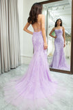 Light Pink Mermaid Spaghetti Straps Long Prom Dress with Appliques