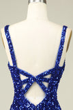 Classy Royal Blue Sheath V Neck Sequin Fitted Short Homecoming Dress