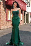 Dark Green Mermaid Spaghetti Straps Long Prom Dress with Beading