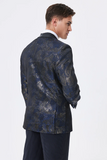 Men's Dark Navy Jacquard Shawl Lapel Prom Blazer