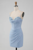 Light Blue Bodycon Spaghetti Straps Corset Short Homecoming Dress