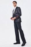 Men's Dark Navy Jacquard Shawl Lapel Prom Blazer