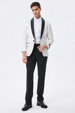 Men's Sparkly White Floral Embroidered Shawl Lapel Blazer