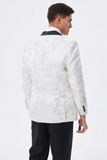 Men's Sparkly White Floral Embroidered Shawl Lapel Blazer