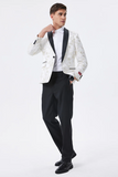 Men's Sparkly White Floral Embroidered Shawl Lapel Blazer