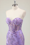 Glitter Purple Mermaid Sweetheart Corset Long Prom Dress with Appliques