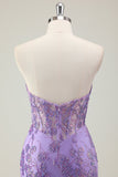 Glitter Purple Mermaid Sweetheart Corset Long Prom Dress with Appliques