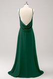 Dark Green A Line Backless Long Bridesmaid Dress with Sleeveless