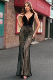 Sparkly Black Mermaid Deep V-Neck Open Back Long Prom Dress