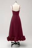 A Line Spaghetti Straps Ruched Long Bridesmaid Dress