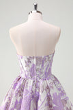 Cute Blue A Line Sweetheart Print Corset Short Homecoming Dress with Ruffles