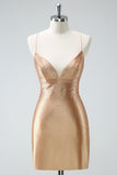 Gorgeous Golden Spaghetti Straps Corset Short Tight Homecoming Dress with Beading