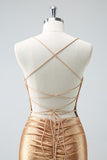 Gorgeous Golden Spaghetti Straps Corset Short Tight Homecoming Dress with Beading