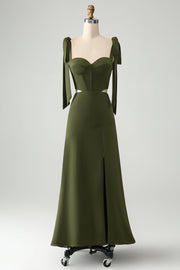 Olive  A Line Spaghetti Straps Floor Length Dress with Slit