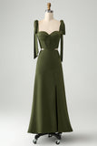 Olive  A Line Spaghetti Straps Floor Length Dress with Slit