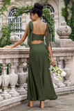 Olive  A Line Spaghetti Straps Corset Floor Length Dress with Slit