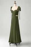 Olive  A Line Spaghetti Straps Floor Length Dress with Slit