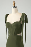 Olive  A Line Spaghetti Straps Floor Length Dress with Slit