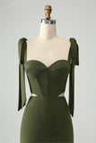 Olive  A Line Spaghetti Straps Floor Length Dress with Slit