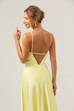 Yellow A Line Halter Backless Floor Length Bridesmaid Dress with Flower