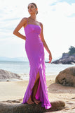 Sheath Spaghetti Straps Ruffle Long Tahiti Chiffon Bridesmaid Dress with Slit