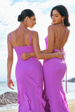 Tahiti Mermaid Halter Backless Ruffle Chiffon Long Bridesmaid Dress