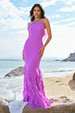 Tahiti Mermaid Halter Backless Ruffle Chiffon Long Bridesmaid Dress