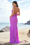 Tahiti Mermaid Halter Backless Ruffle Chiffon Long Bridesmaid Dress