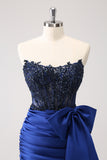 Unique Peacock Tight Strapless Corset Pleated Short Beaded Homecoming Dress with Bow