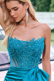 Unique Peacock Tight Strapless Corset Pleated Beaded Homecoming Dress with Bowknot