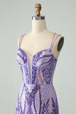 Gorgeous Dark Purple Bodycon Spaghetti Straps Corset Homecoming Dress with Sequins