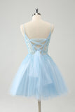 Cute Sparkly Blue A Line Sequins Corset Short Homecoming Dress with Lace Up Back