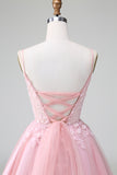 Cute Blush A Line Spaghetti Straps Corset Short Homecoming Dress with Appliques