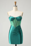 Unique Dark Green Sweetheart Pleated Corset Short  Tight Homecoming Dress with Beading