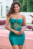 Unique Dark Green Sweetheart Pleated Corset Short  Tight Homecoming Dress with Beading