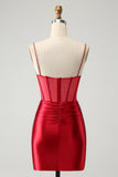 Unique Dark Red Pleated Corset Short Tight Homecoming Dress with Beading