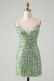 Stylish Green Sheath Criss Cross Back Short Homecoming Dress with Sequins