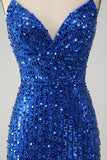 Stylish Royal Blue Sheath Criss Cross Back Short Homecoming Dress with Sequins