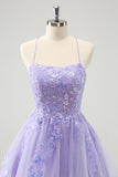 Sparkly Lilac A Line Spaghetti Straps Sequin Short Homecoming Dress with Lace Up Back