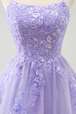 Sparkly Lilac A Line Spaghetti Straps Sequin Short Homecoming Dress with Lace Up Back