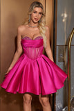 Cute A Line Sweetheart Corset Short Fuchsia Homecoming Dress with Beading