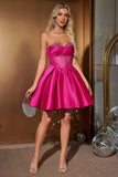 Cute A Line Sweetheart Corset Short Fuchsia Homecoming Dress with Beading