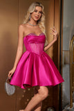 Cute A Line Sweetheart Corset Short Fuchsia Homecoming Dress with Beading