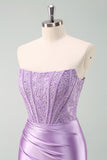 Stylish Purple Bodycon Pleated Beaded Corset Short Homecoming Dress