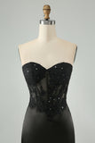 Black Bodycon Sweetheart Corset Short Homecoming Dress with Appliques