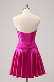 Cute Fuchsia A Line Sweetheart Criss Cross Corset Homecoming Dress with Ruffles