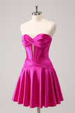 Cute Fuchsia A Line Sweetheart Criss Cross Corset Homecoming Dress with Ruffles