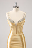 Gorgeous Golden Bodycon Corset Short Metallic Homecoming Dress with Sequins